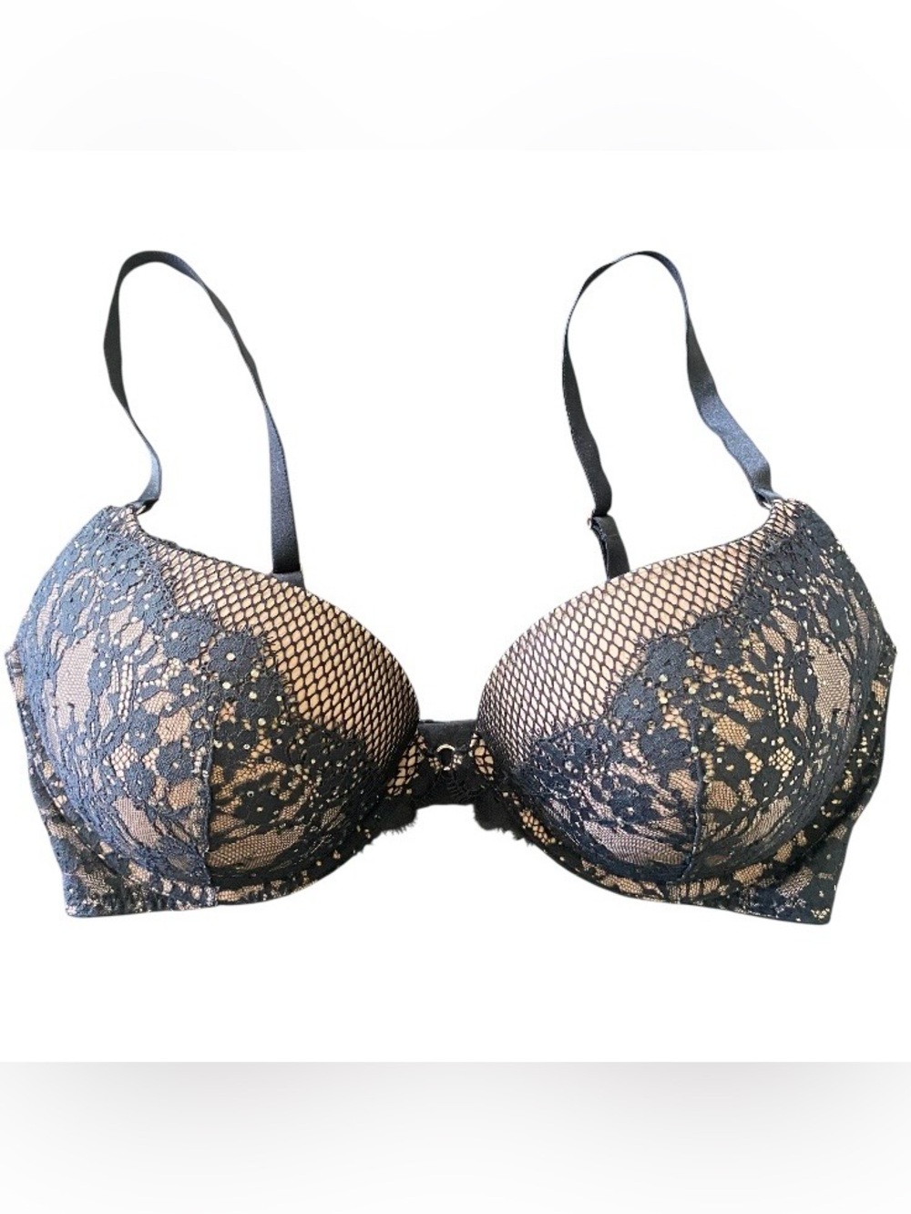 Victoria's Secret Very Sexy Push Up Black Lace Mesh Underwire Bra 38D Padded